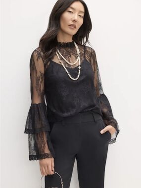 Melanie Lyne Tiered Bell Sleeve Lace Black Blouse 2 Goth Romantic Boho Victorian